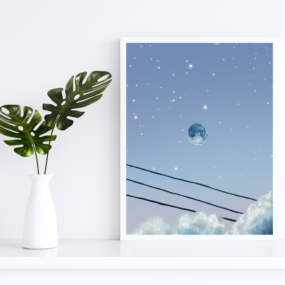 Dusk - Moon and power lines art print