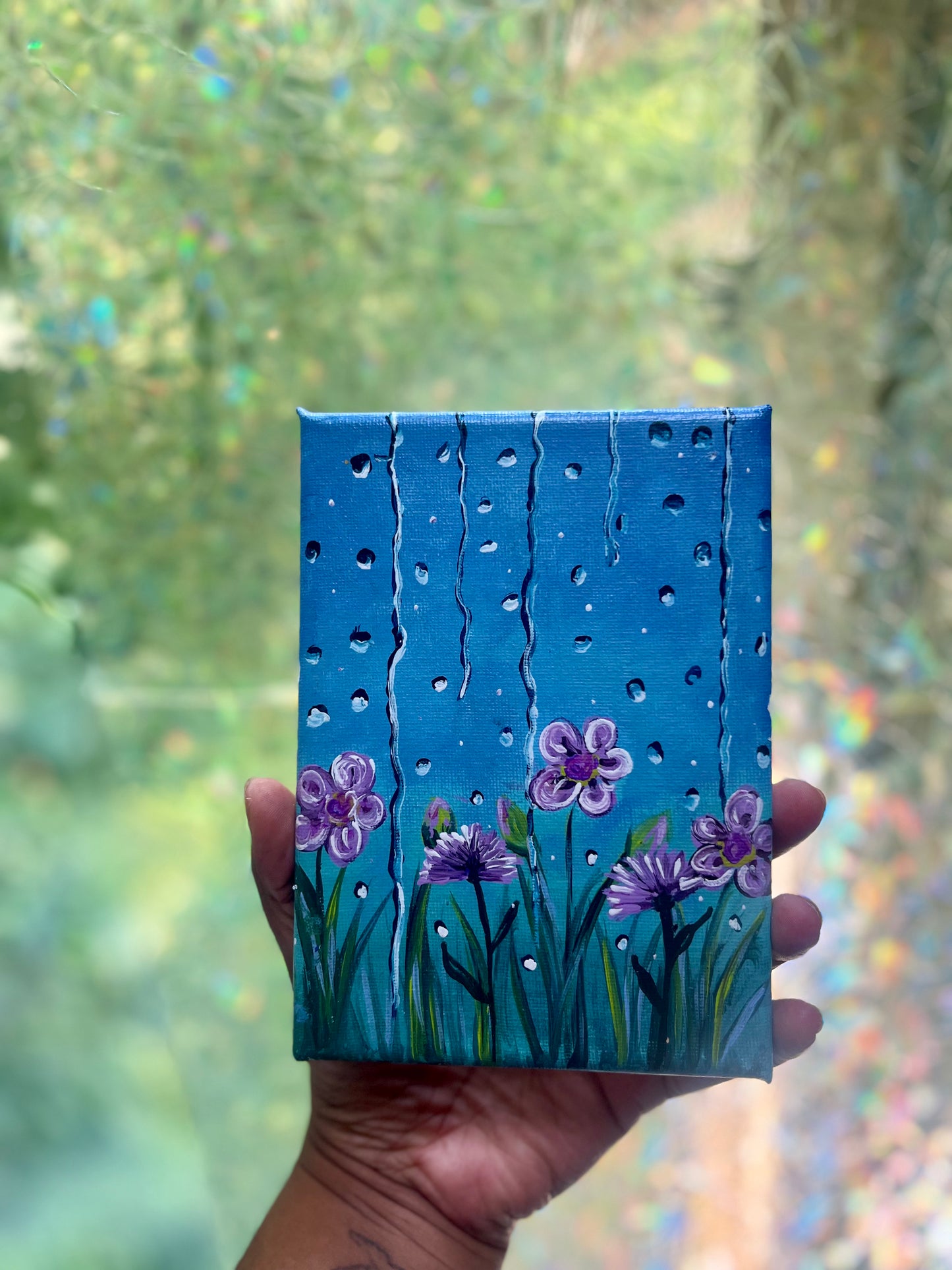 Rain and flowers | Mini canvas painting