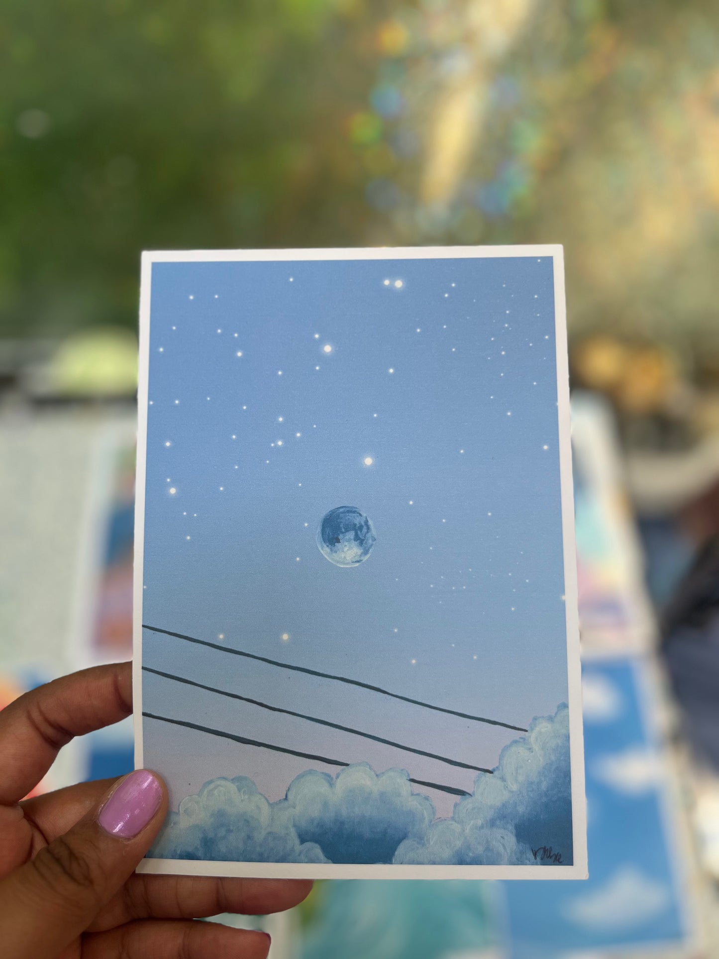 Dusk - Moon and power lines art print