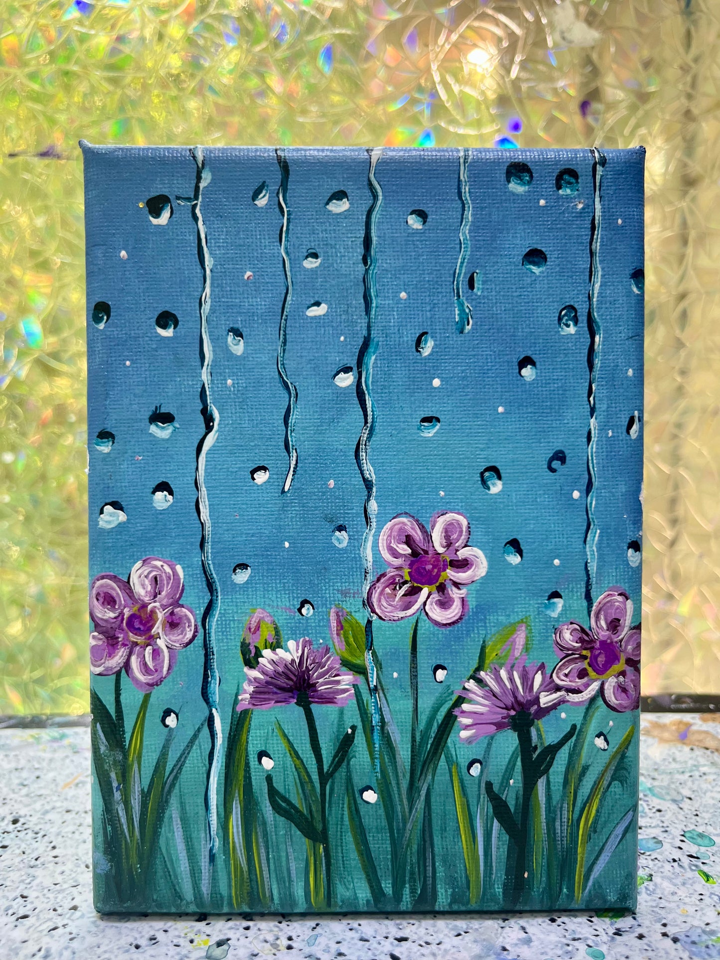 Rain and flowers | Mini canvas painting