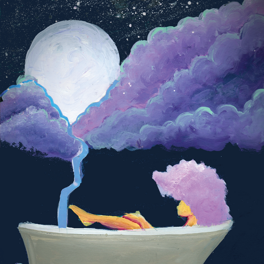 woman taking a bath with moon water painting